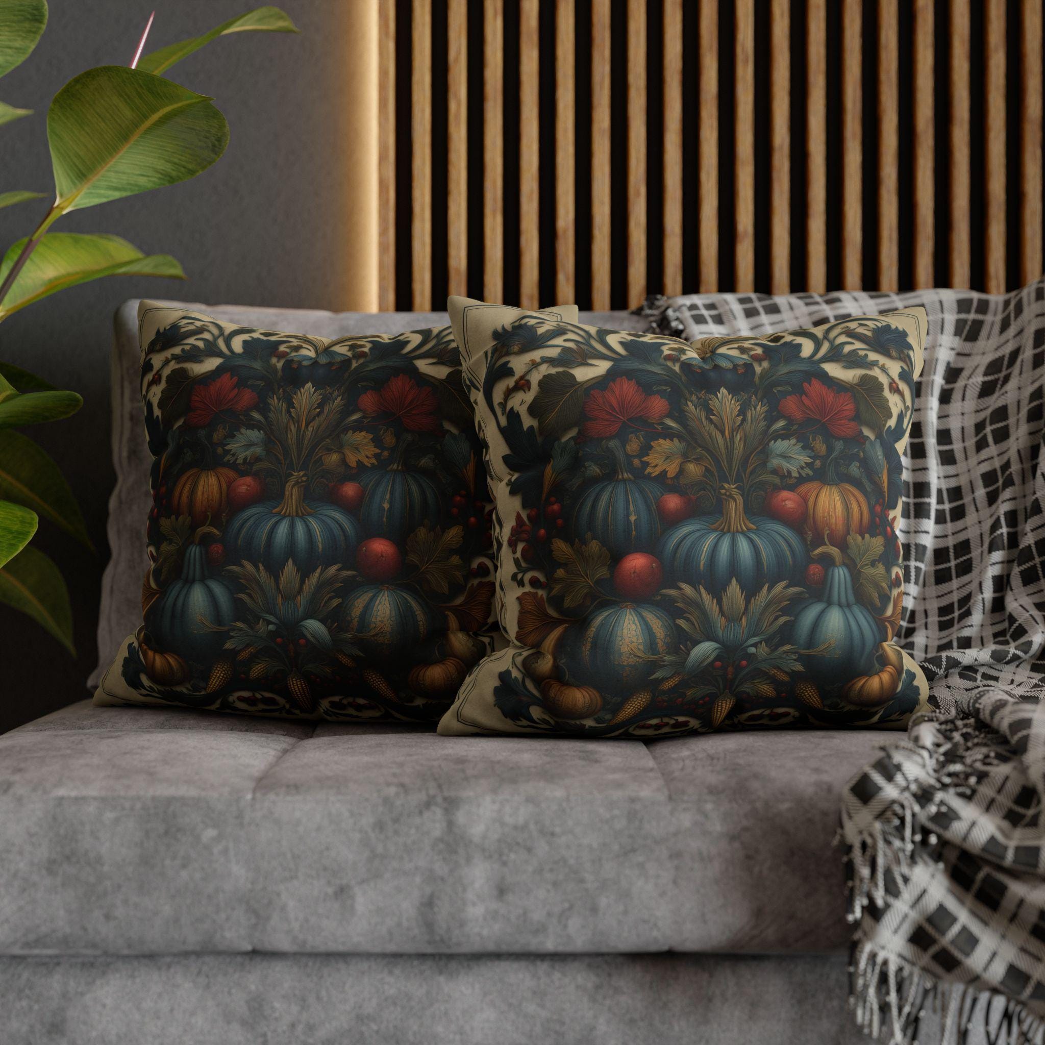 William Morris Autumn Pillow Cover: Slate Blue Cranberry Tapestry