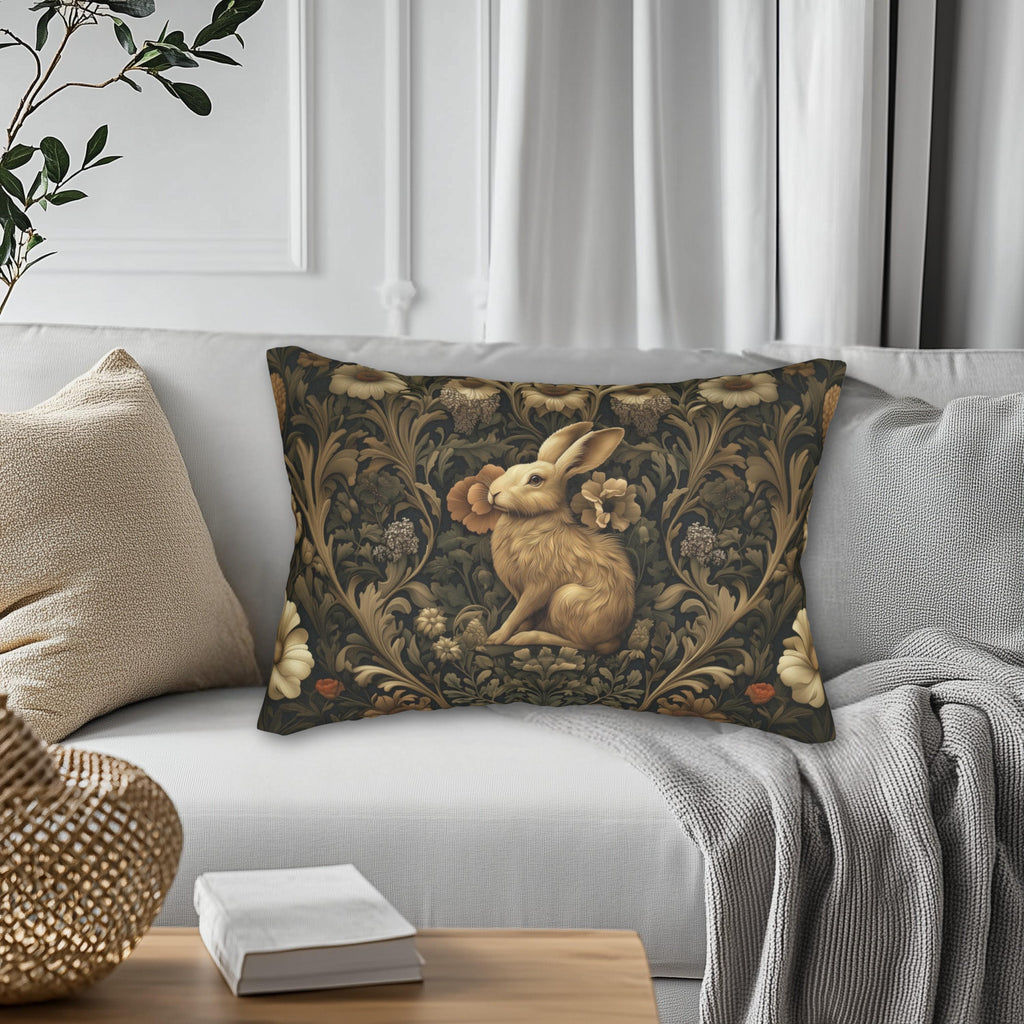 William Morris Inspired Wild Hare Lumbar Pillow: Garden Botanical Woodland Design
