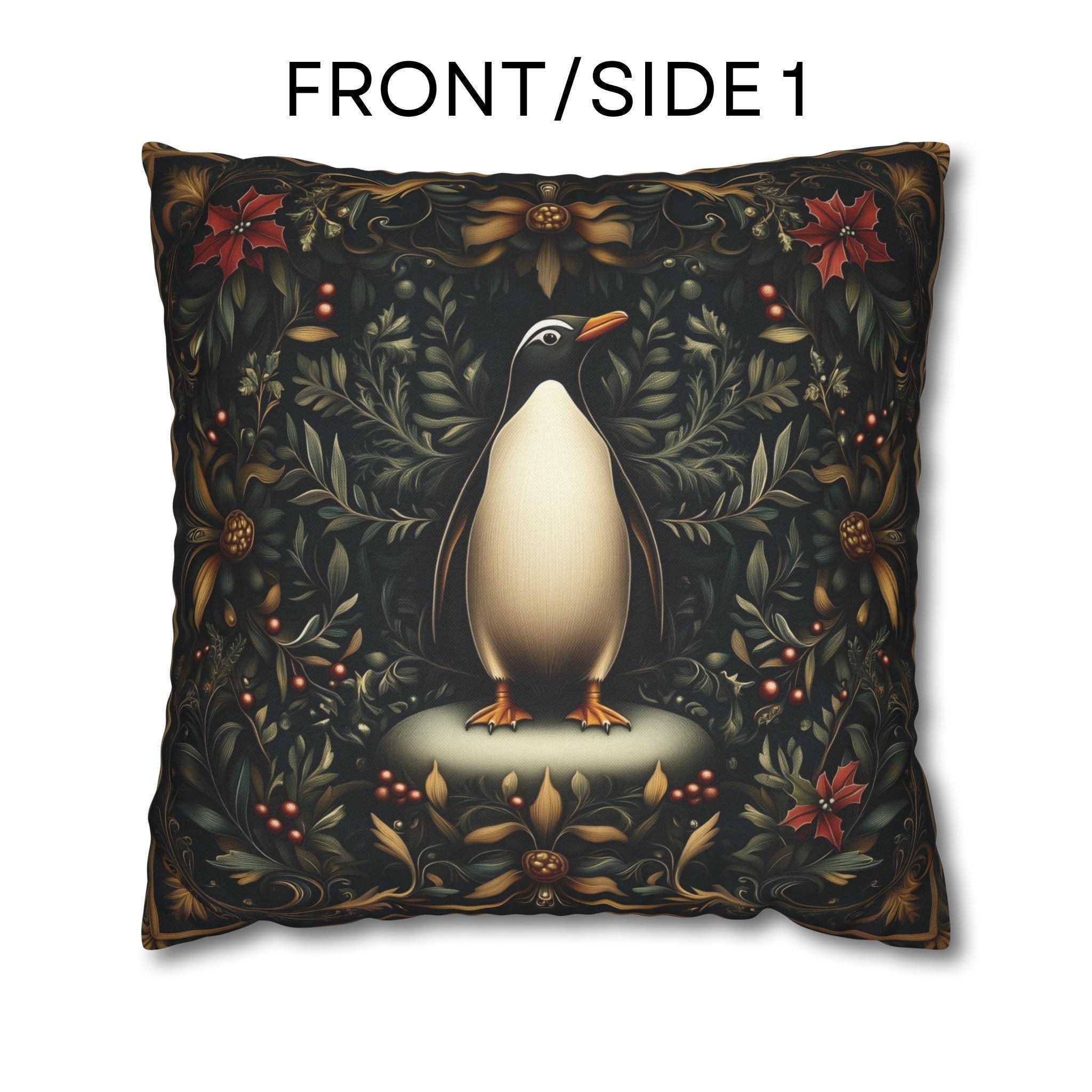 Christmas Penguin Pillow Cover: William Morris Inspired Holiday Cushion Case