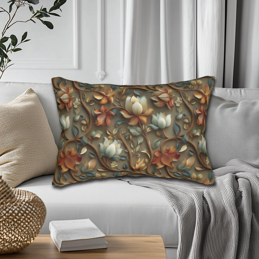 Vintage-Inspired Autumn Floral Lumbar Pillow: William Morris Style Tapestry Home Accent
