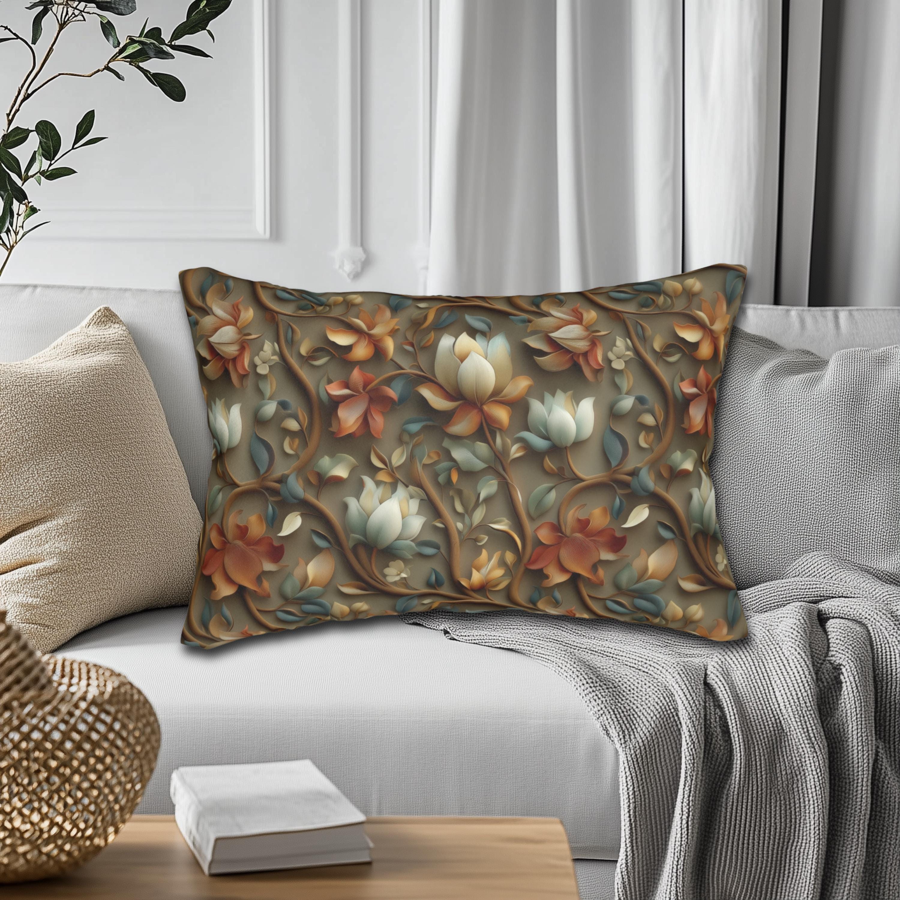 Vintage-Inspired Autumn Floral Lumbar Pillow: William Morris Style Tapestry Home Accent