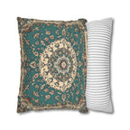 Teal and Ivory Persian-Inspired Pillow Cover: Vintage Carpet Look with Ornate Medallion Design