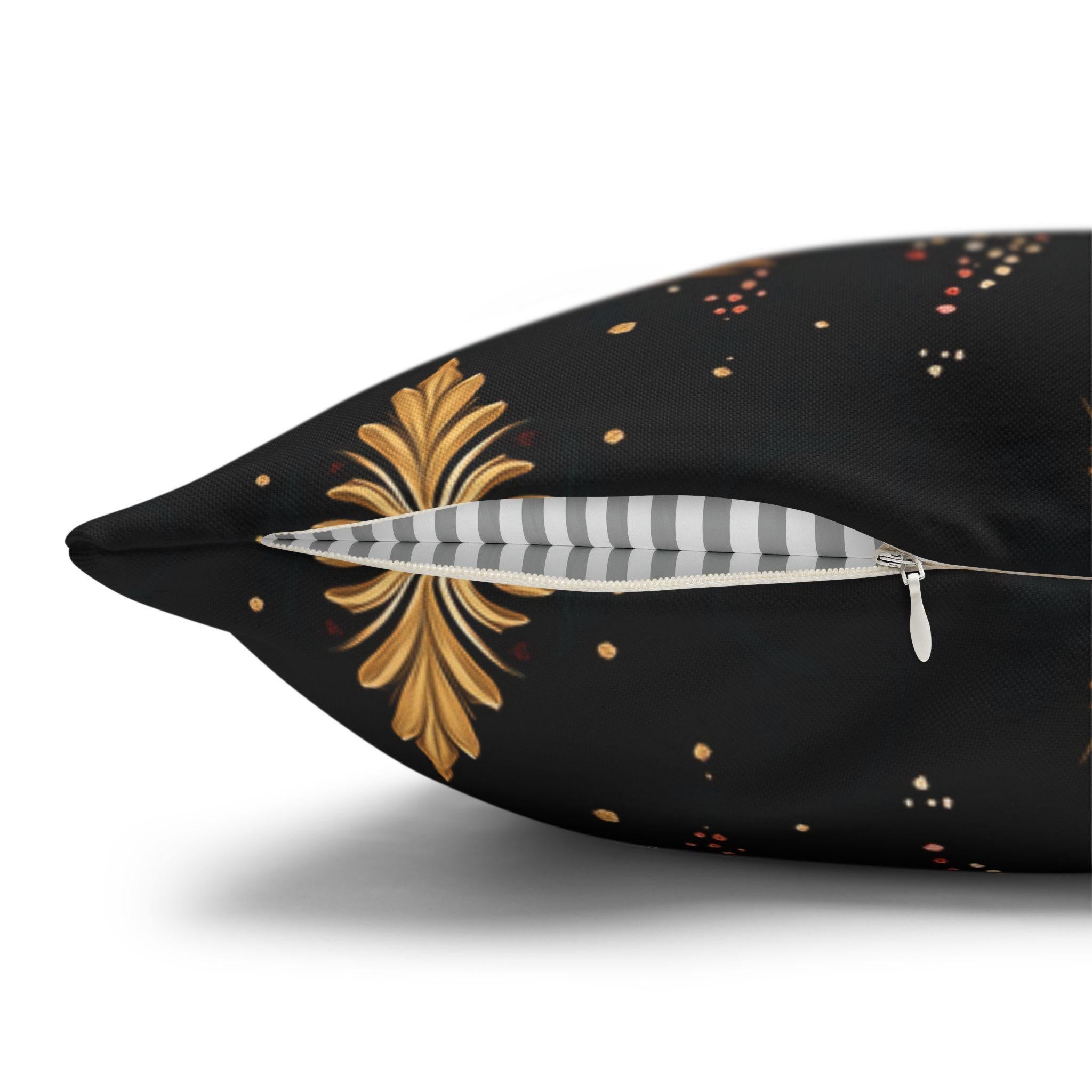 Elegant Christmas Tree Pillow Cover: Gold & Red Holiday Decor