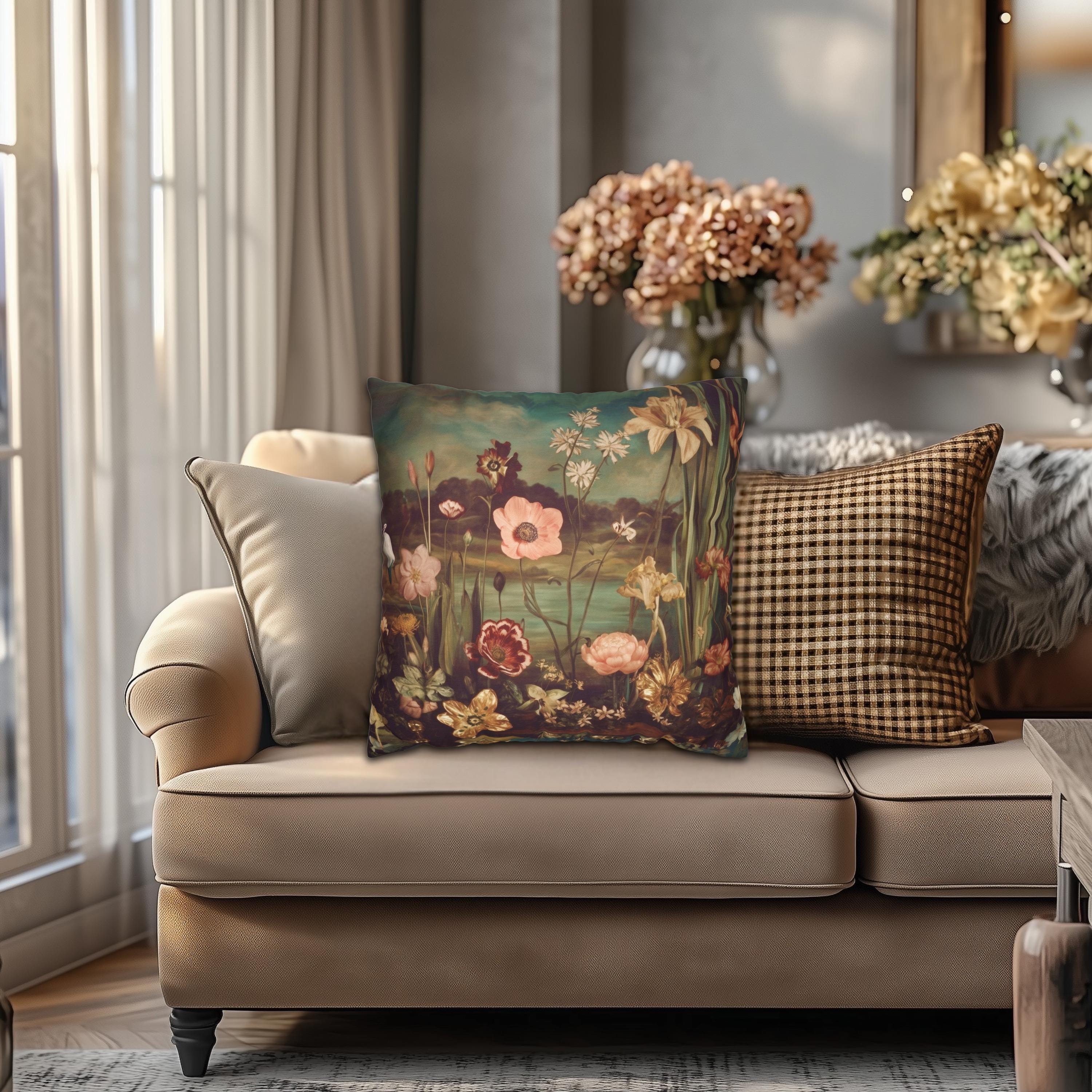 Garden Retreat Pillow Cover: Vintage Floral Lakehouse Cottage Decor
