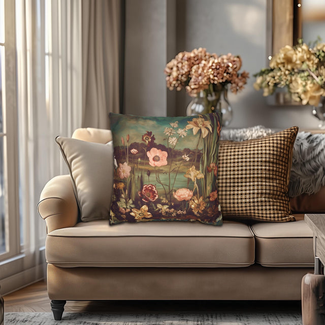 Garden Retreat Pillow Cover: Vintage Floral Lakehouse Cottage Decor