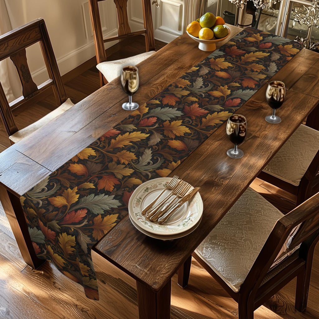 Fall Table Runner: Autumn Leaves Stylized Earth Tone Design for Dining Decor
