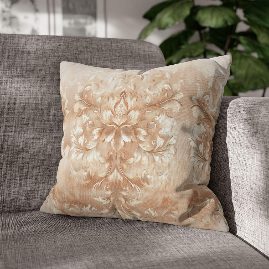 Damask Floral Pillow Cover: Beige Cream Caramel Spun Polyester