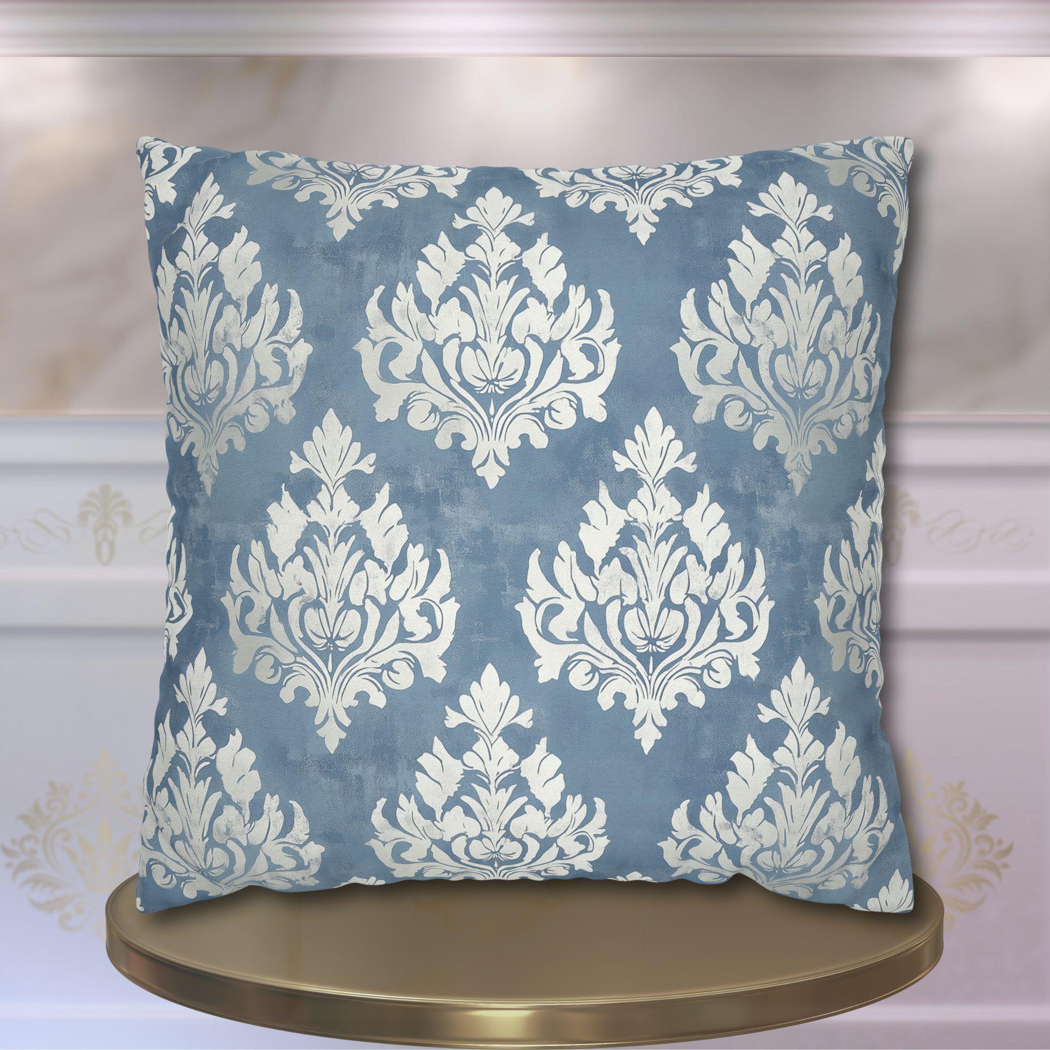 Blue Damask Pillow Cover: Silvery White Vintage Style French Country Decor