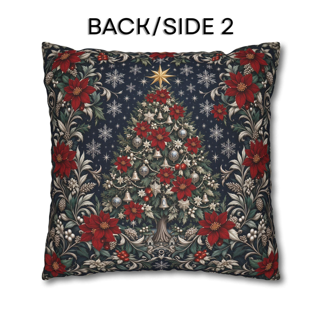 William Morris Christmas Pillow Cover: Navy Blue Poinsettia, Silver Snowflake Vintage Style Holiday