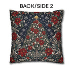 William Morris Christmas Pillow Cover: Navy Blue Poinsettia, Silver Snowflake Vintage Style Holiday