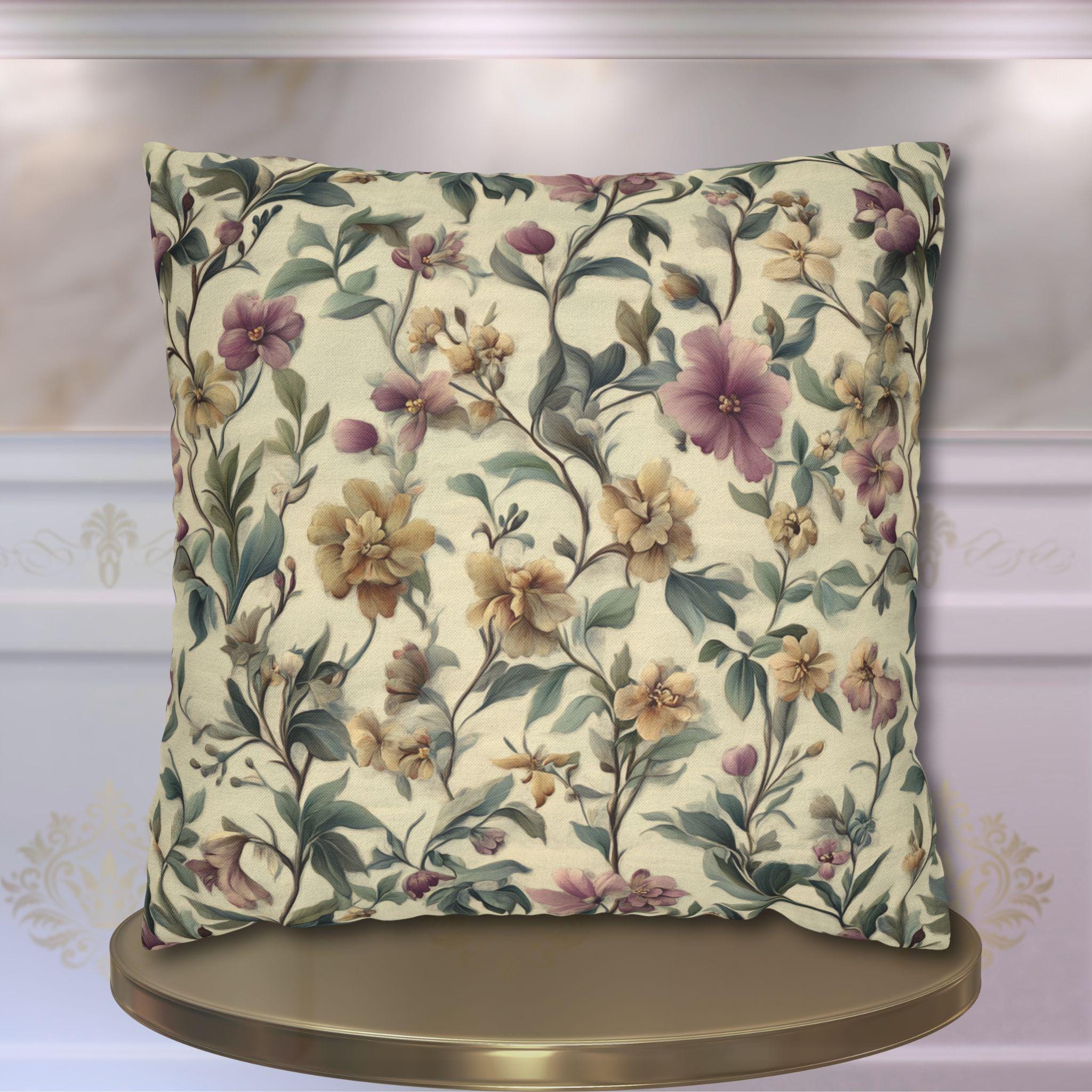 William Morris Inspired Floral Pillow Cover : Vintage Style Botanical Cottagecore Decor