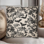 Chinoiserie Five Bats Pillow Cover: Black and Cream Halloween Floral