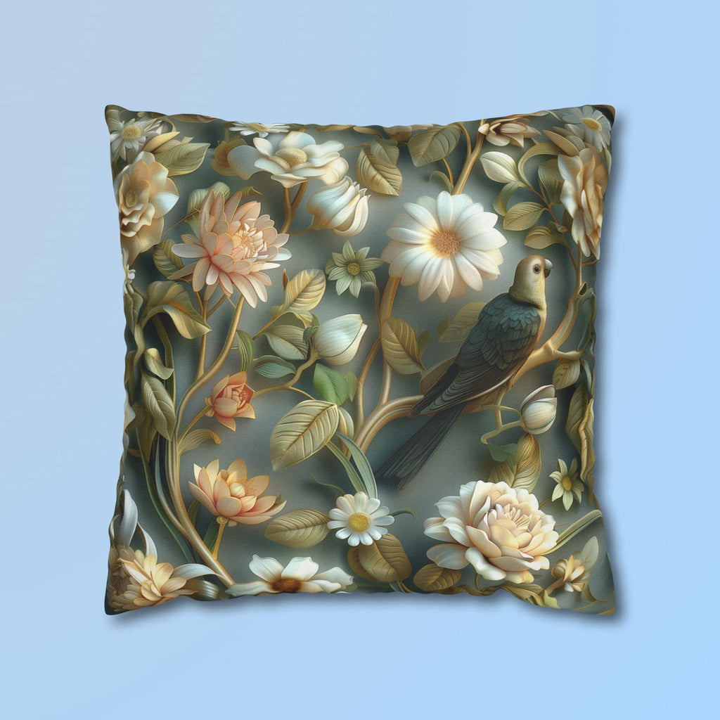 William Morris Pillow Cover | Green Conure, Floral Bird Art