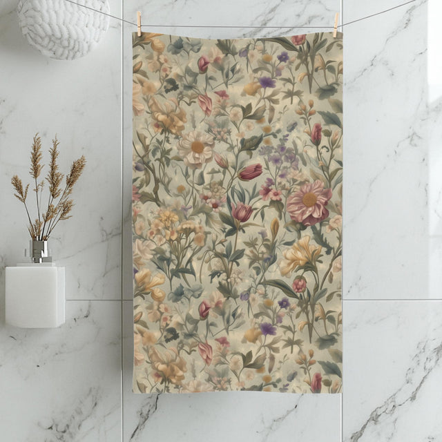 Vintage-Inspired William Morris Botanical Hand Towel: Soft Floral Tapestry for Cottage Bath Decor