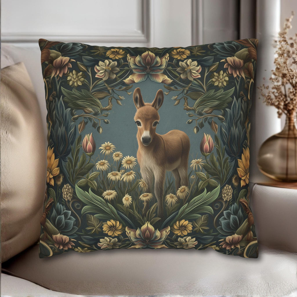 Donkey Pillow Cover:  William Morris Inspired Botanical Daisies Meadow