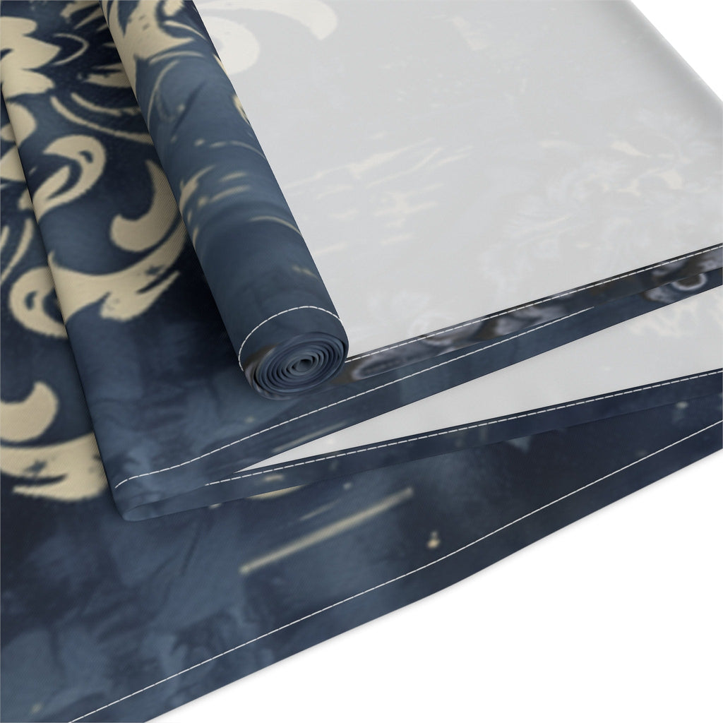Navy Blue and Gold Damask Table Runner: Farmhouse Chic Decor