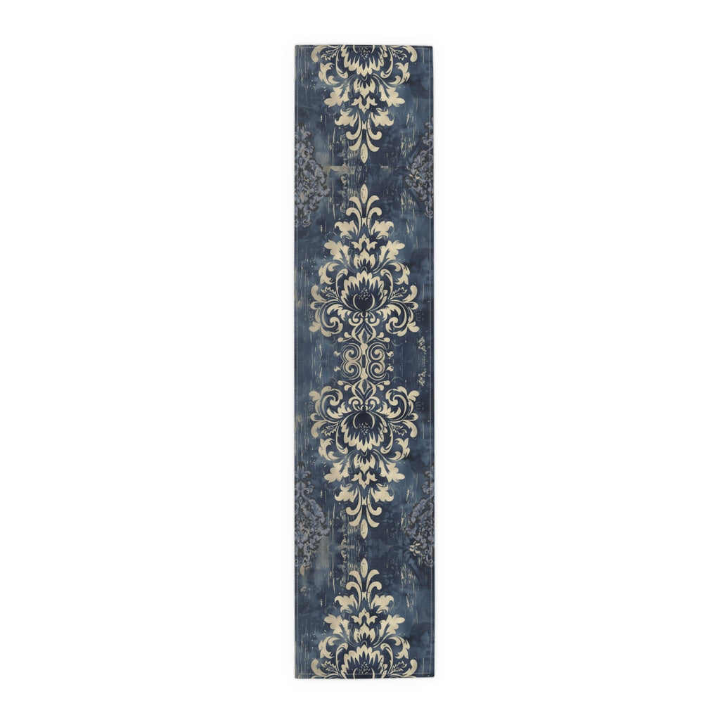 Navy Blue and Gold Damask Table Runner: Farmhouse Chic Decor