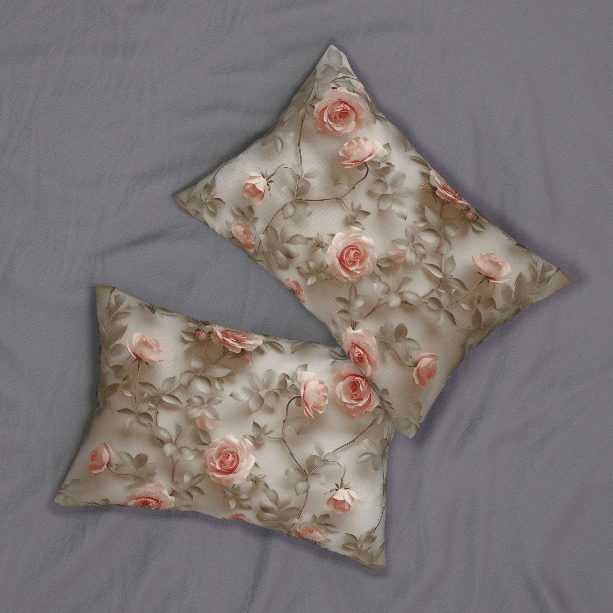Vintage-Inspired Blush Pink Roses Lumbar Pillow - Classic Botanical Cushion for Elegant Home Decor