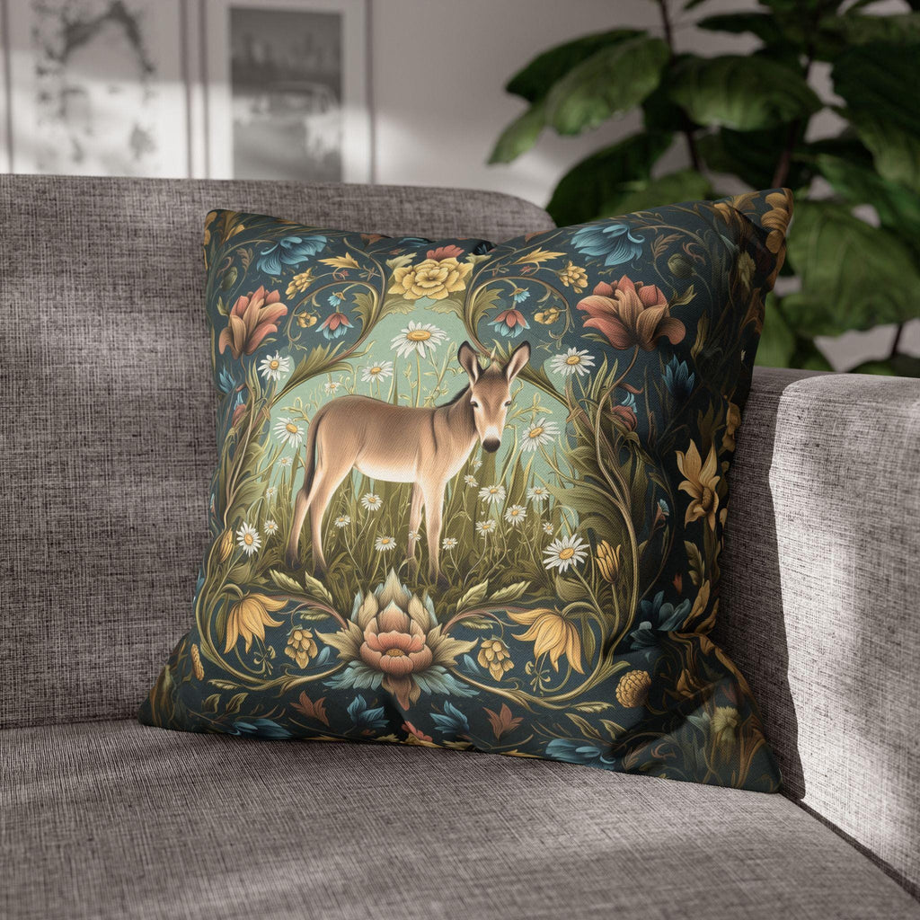 Donkey Garden Floral Pillow Cover: William Morris Inspired Botanical Meadow Decor