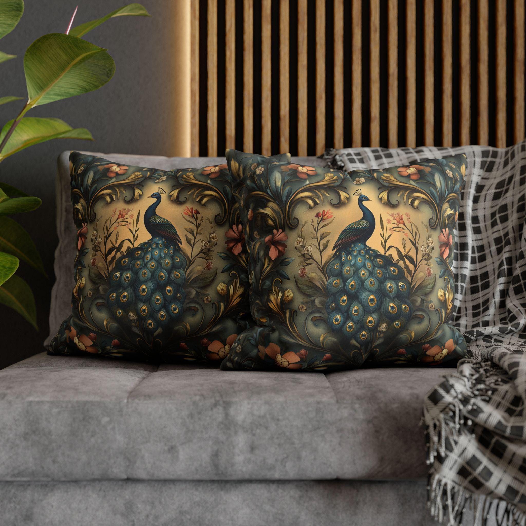 Peacock Pillow Cover: William Morris Floral Tapestry Design