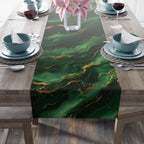 Modern Abstract Waves Table Runner:  Emerald Green and  Gold Luxe Decor