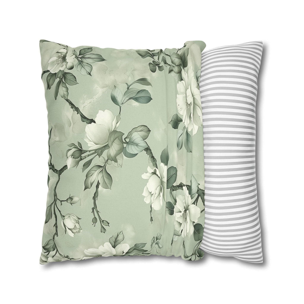 White Magnolia Pillow Cover: Soft Mint Green Floral Cushion