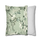 White Magnolia Pillow Cover: Soft Mint Green Floral Cushion