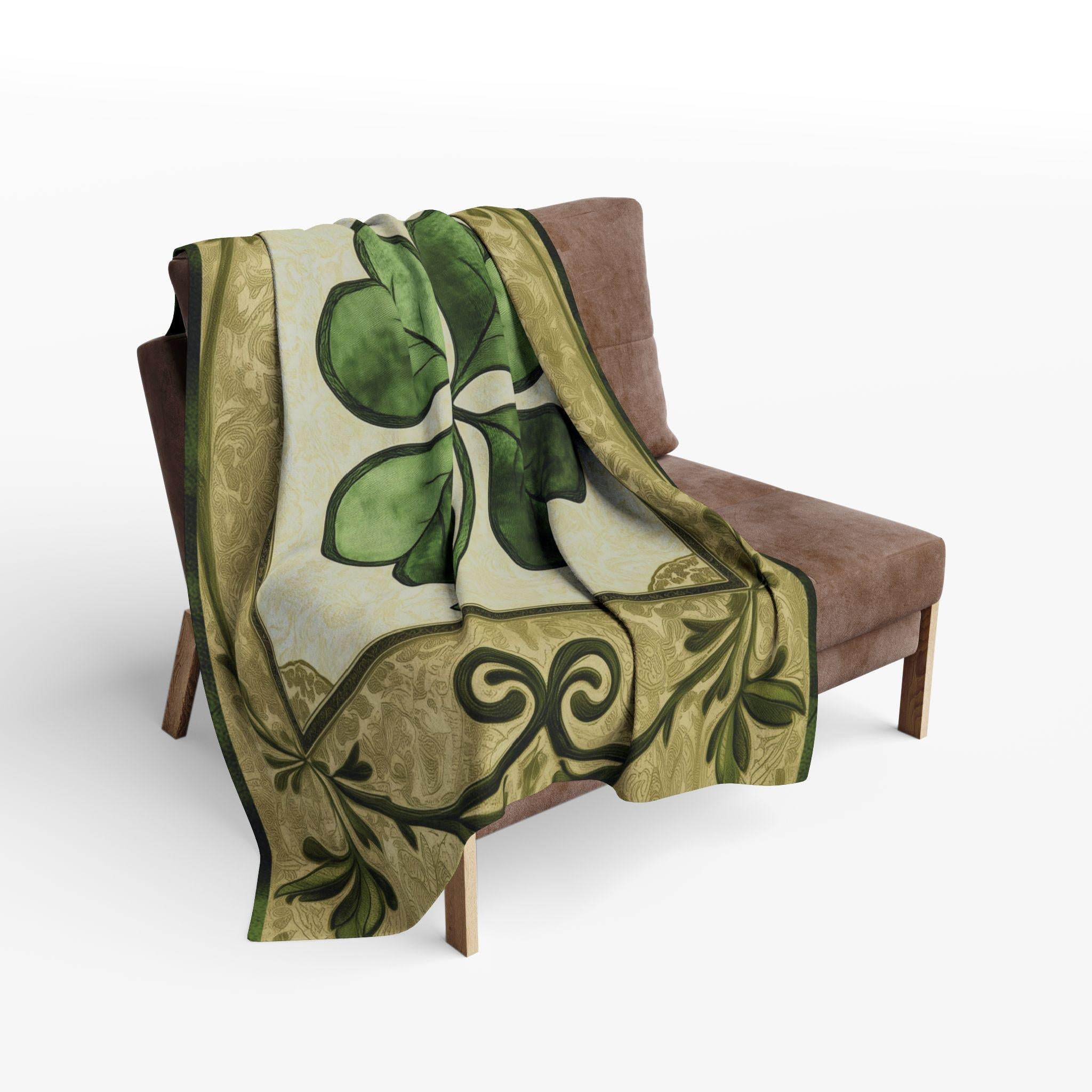 St Patrick's Day Celtic Fleece Blanket: Four Leaf Clover Paisley Throw for Cozy Home Decor