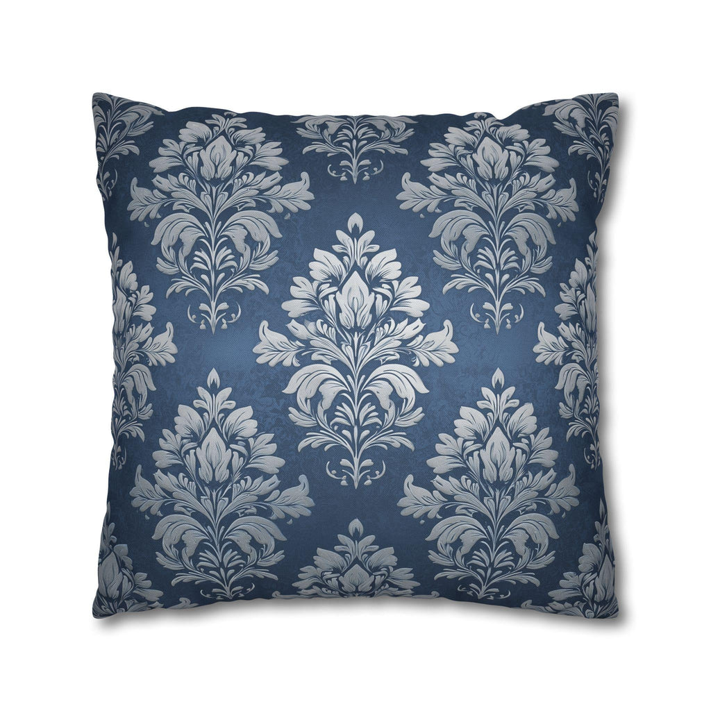 Steel Blue Damask Pillow Cover: Elegant Floral Cushion