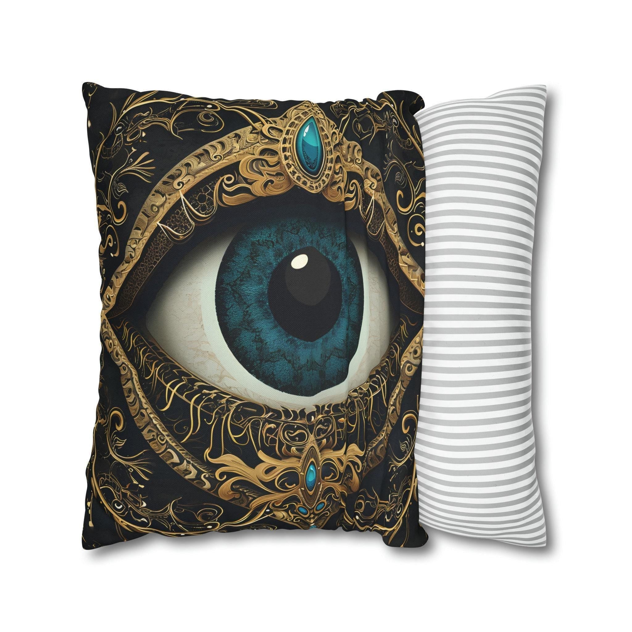 Evil Eye Symbol Pillow Cover | Protective Talisman with Baroque Embellishments | Cultural & Mystical Decor