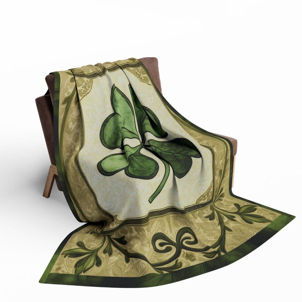 St Patrick's Day Celtic Fleece Blanket: Four Leaf Clover Paisley Throw for Cozy Home Decor