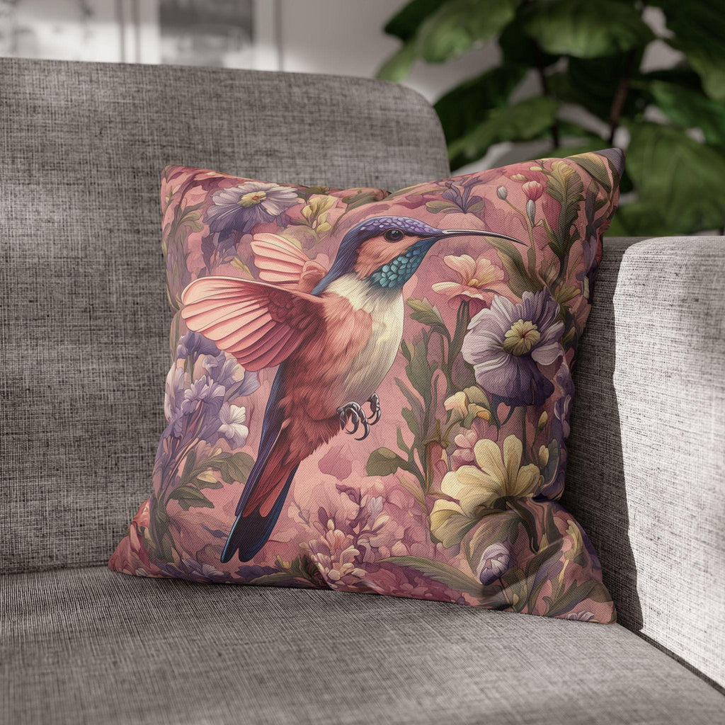 Vintage Style Blush Hummingbird Pillow Cover: William Morris Pink Botanical Floral Cushion Accent