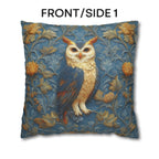 William Morris Style Throw Pillow Cover: Blue and Gold Owl Design