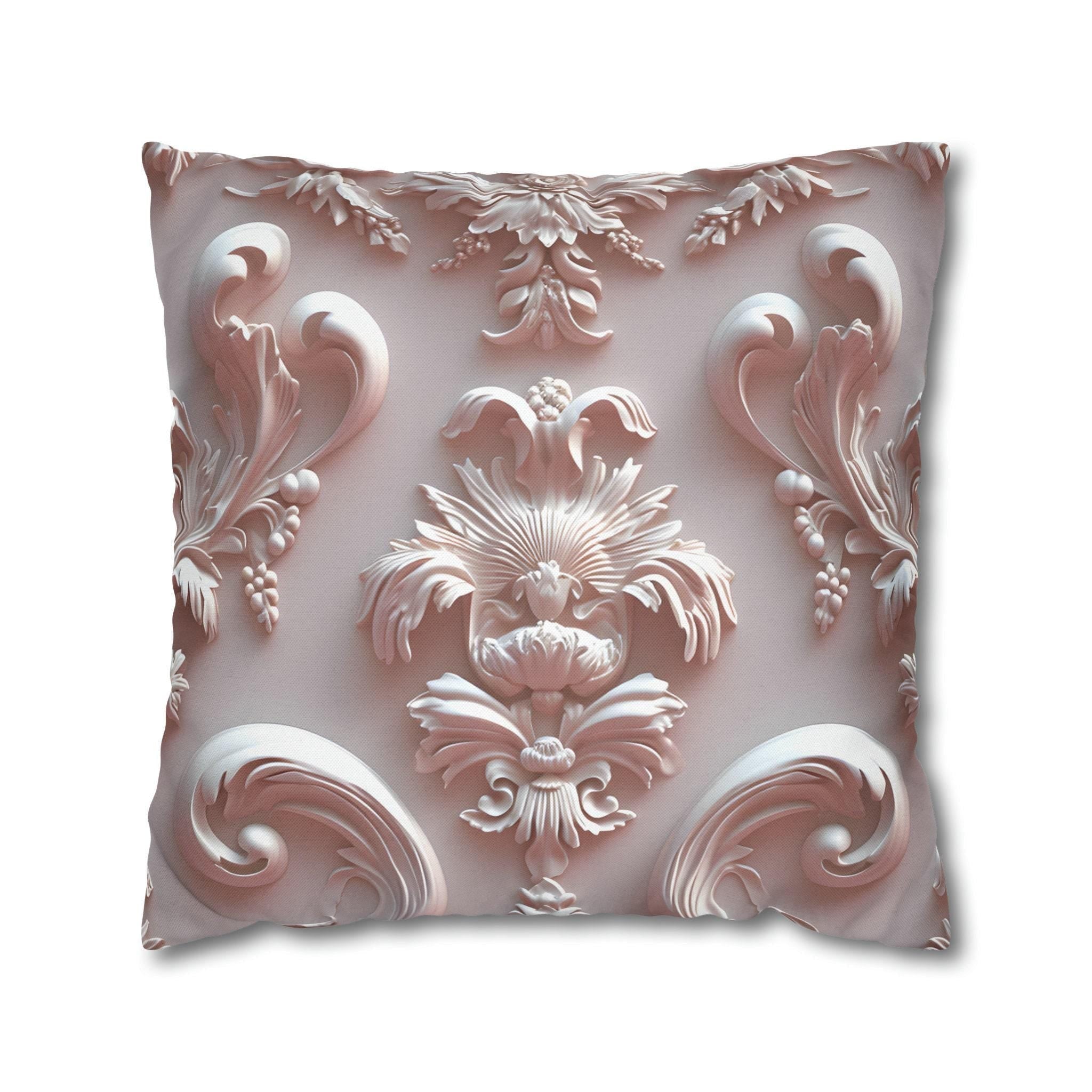 Rococo Pillow Cover: Blush Pink Scrollwork Floral Design
