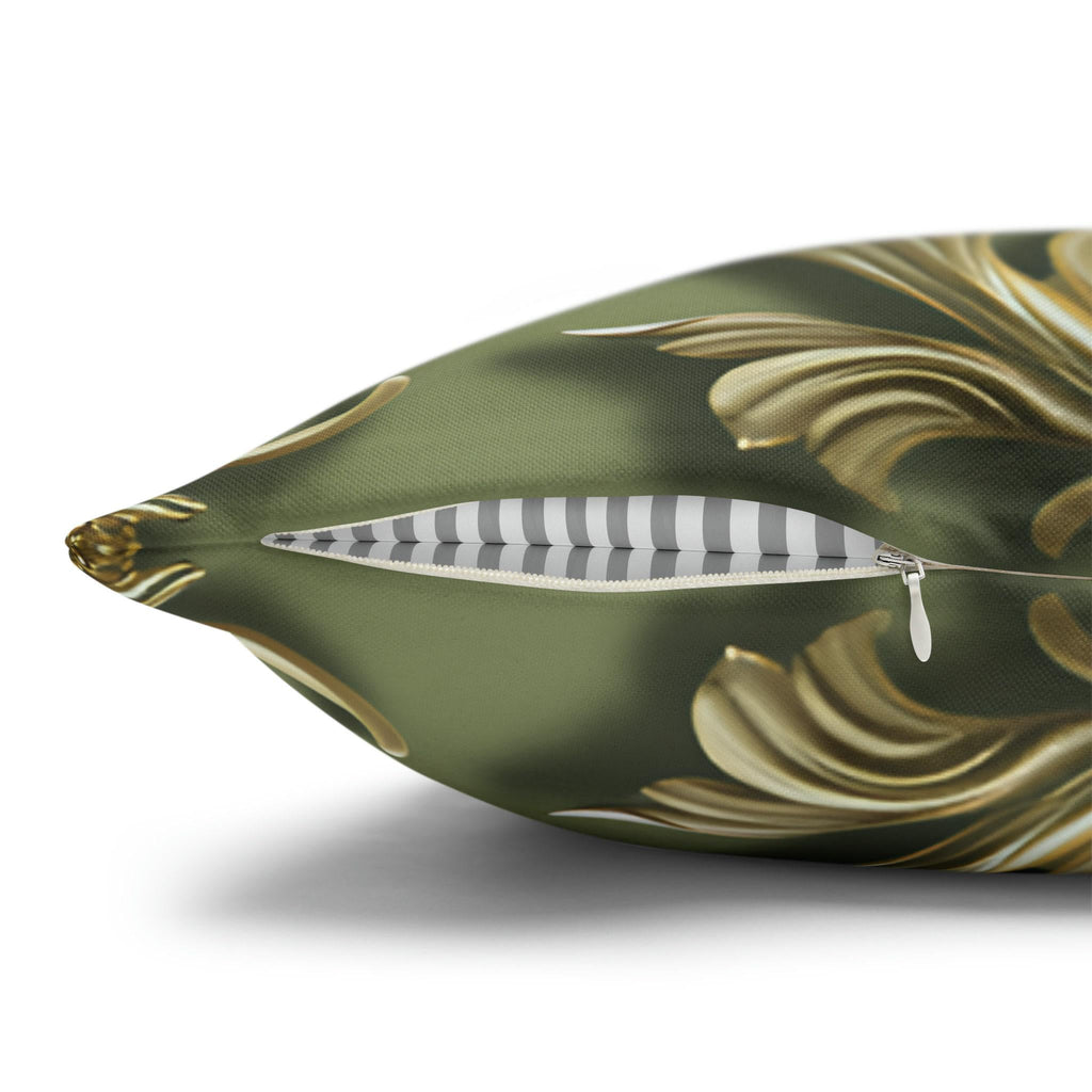 French Baroque Floral Pillow Cover: Sage Green & Gold Vintage Cushion