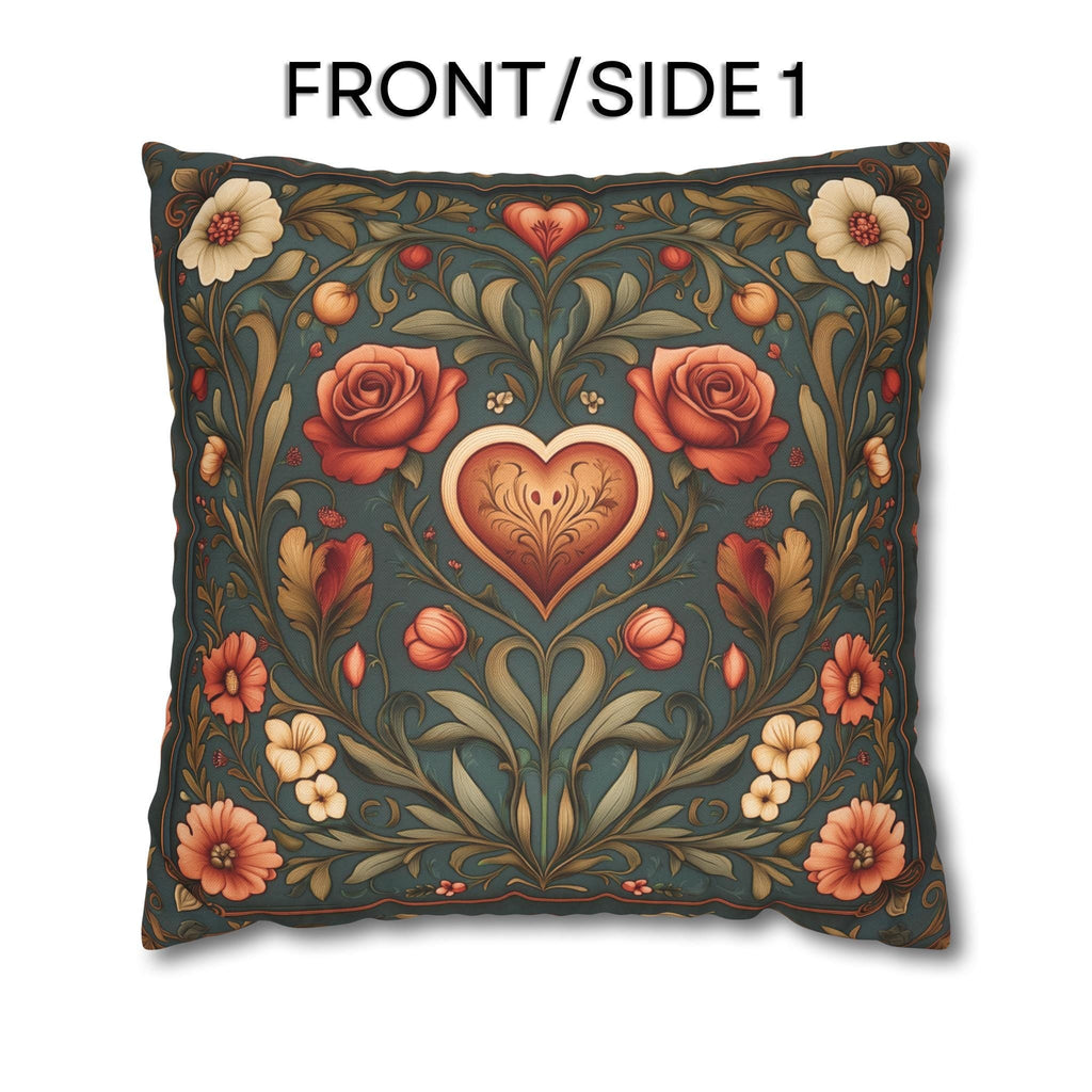 William Morris Inspired Valentines Heart Pillow Cover: Arts & Crafts Love Botanical