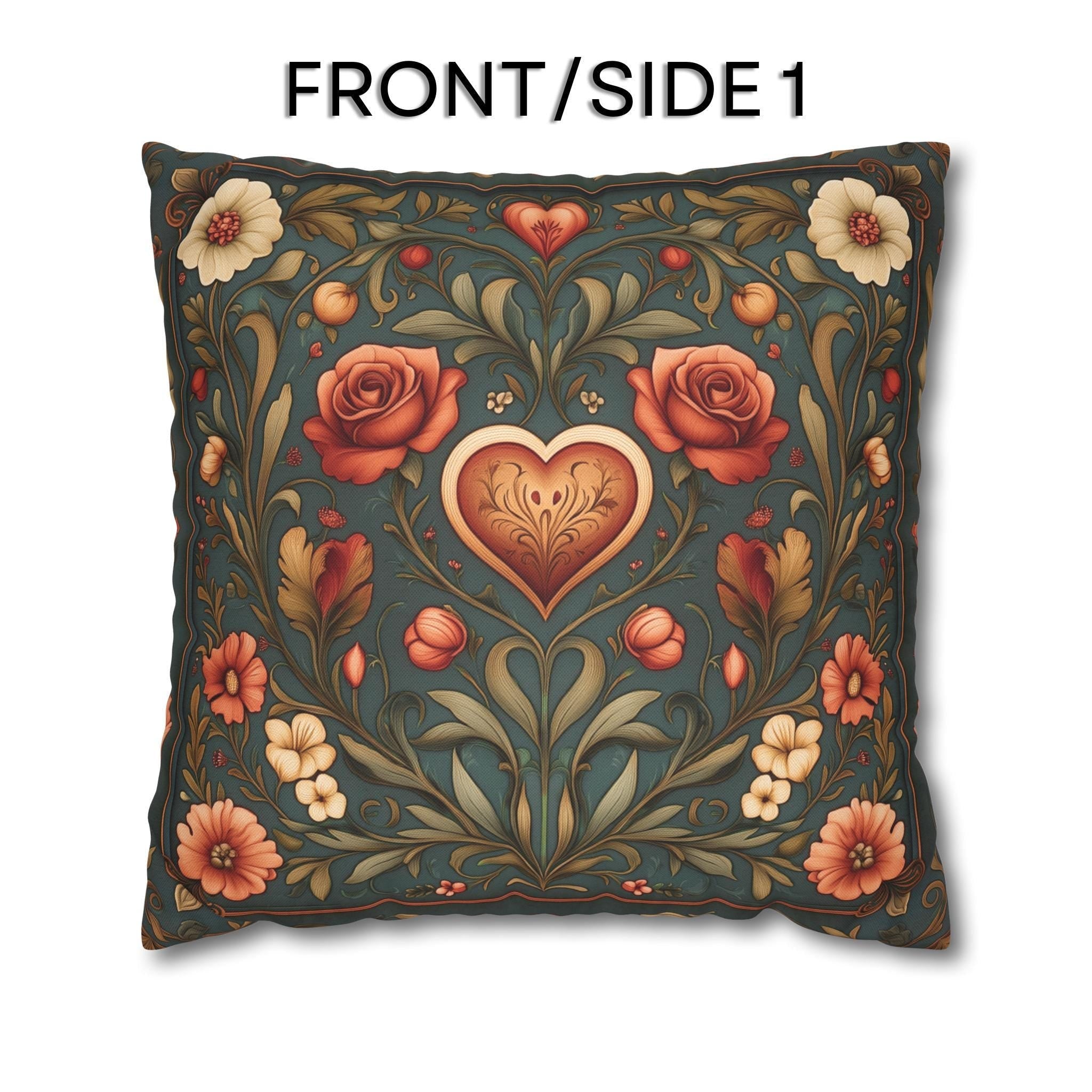 William Morris Inspired Valentines Heart Pillow Cover: Arts & Crafts Love Botanical