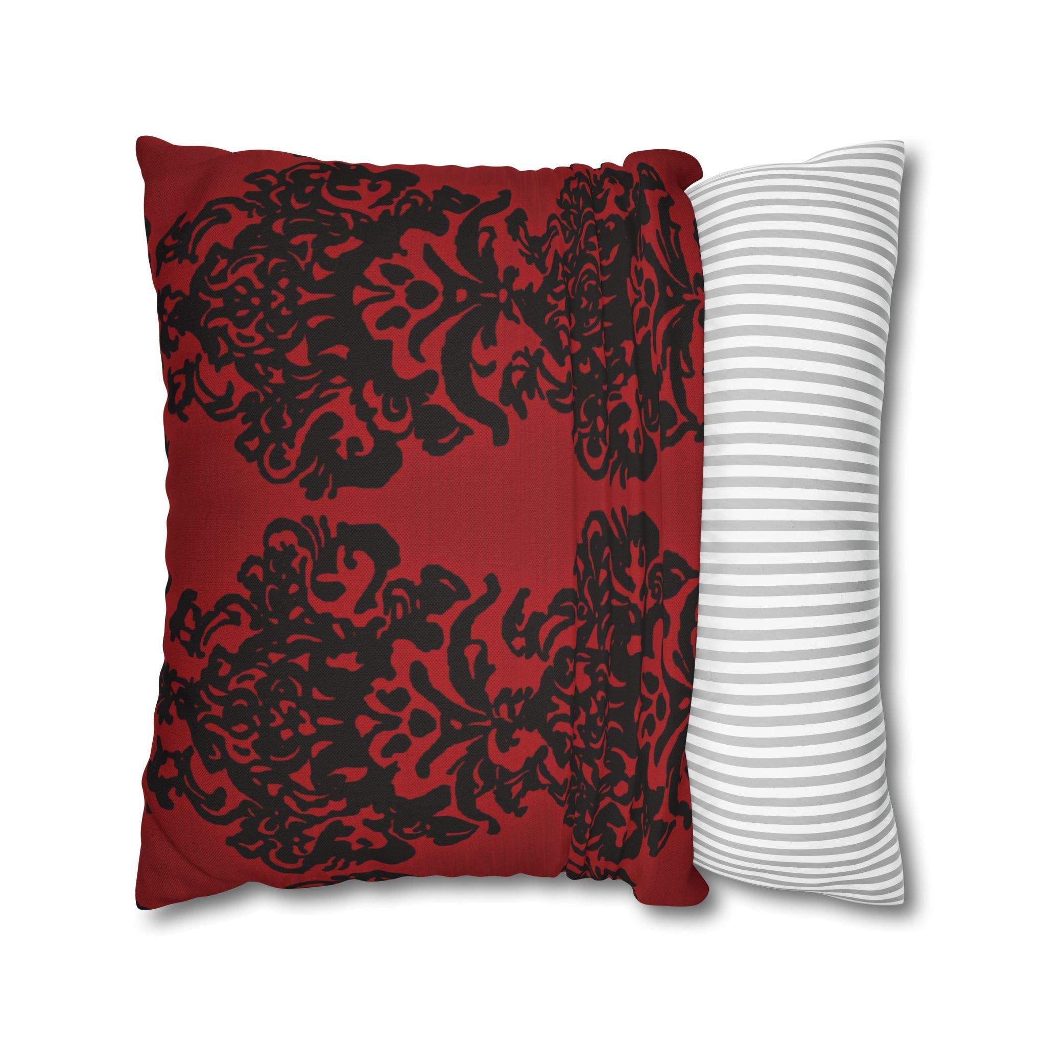 Black Damask Pillow Cover: Gothic Crimson Red Accent Pillow