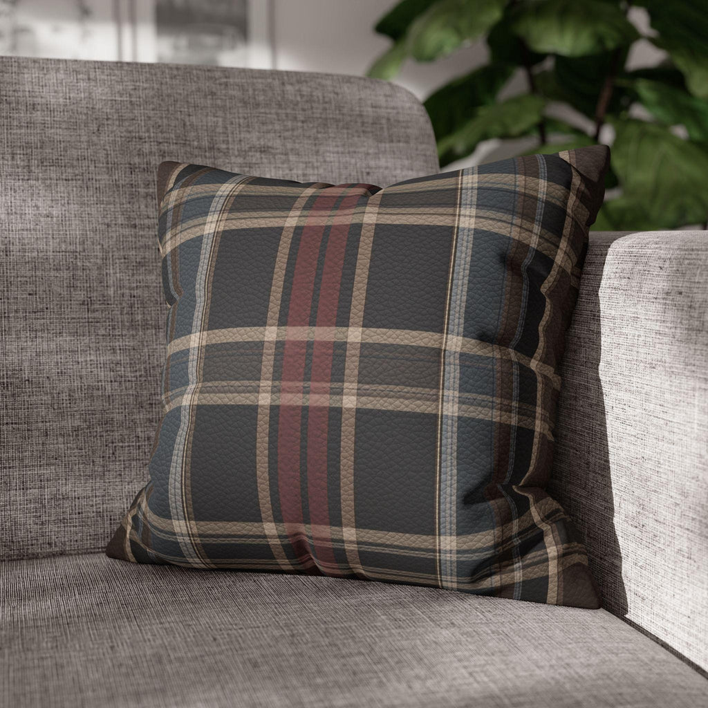 Vegan Faux Suede Material Printed Pillow Cover: Modern Plaid Soft Leather-Look