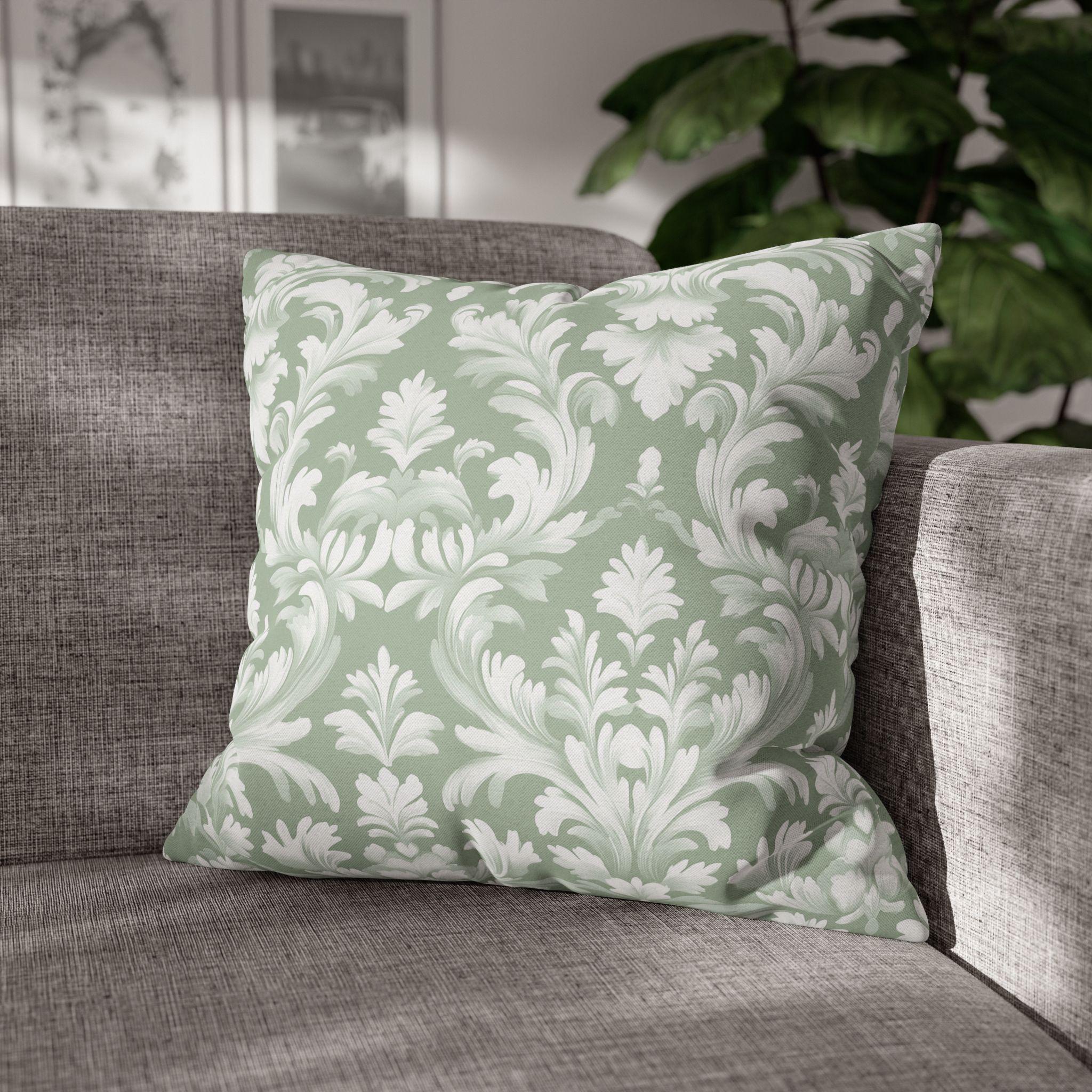 Pastel Green Damask Floral Pillow Cover, Vintage Inspired Classic Home Decor, Elegant Bedding