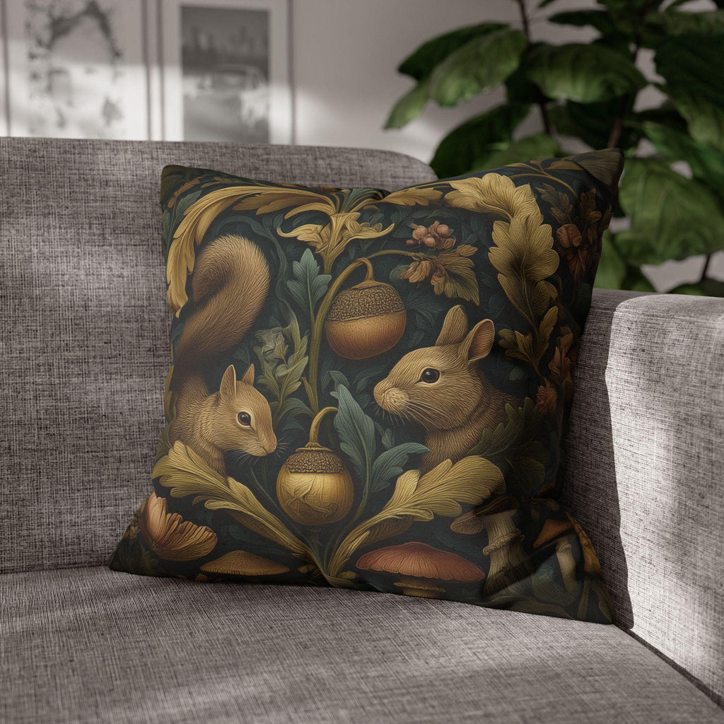 William Morris Woodland Forest Pillow Cover: Squirrel & Rabbit Tapestry-Style Cushion Case