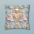 Rococo Pillow Cover: Pink Acanthus, Gold Motif, Blue-Grey Cushion