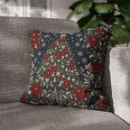 William Morris Christmas Pillow Cover: Navy Blue Poinsettia, Silver Snowflake Vintage Style Holiday