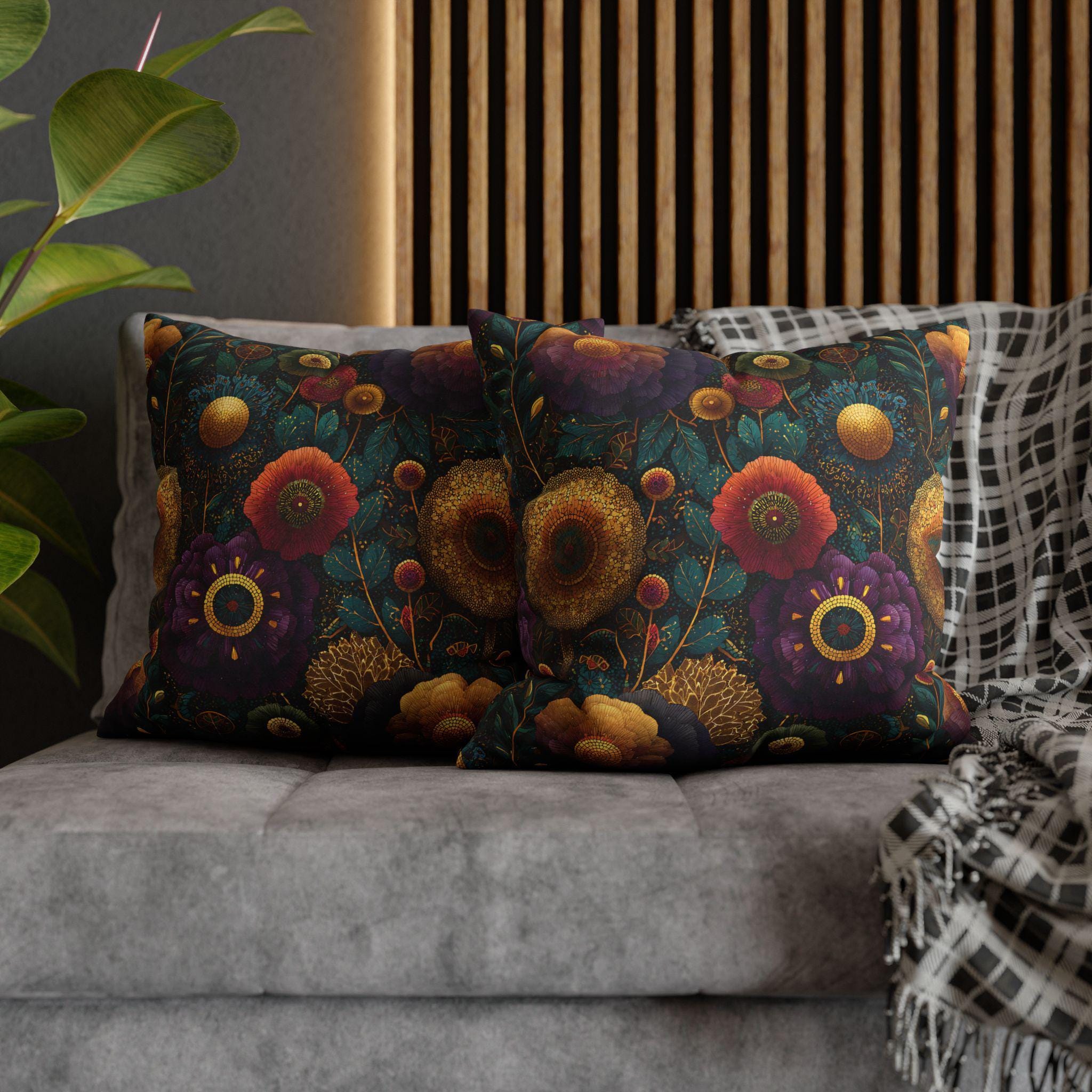 Klimt Botanical Pillow Cover: Jewel Tone Art Nouveau Home Decor