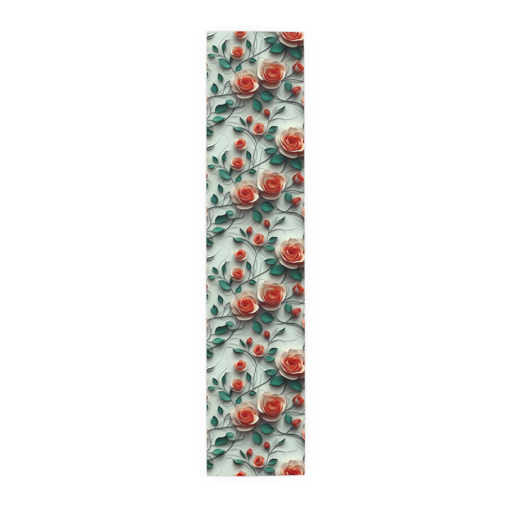 Red Coral Rose Table Runner: Romantic Floral Dining Decor