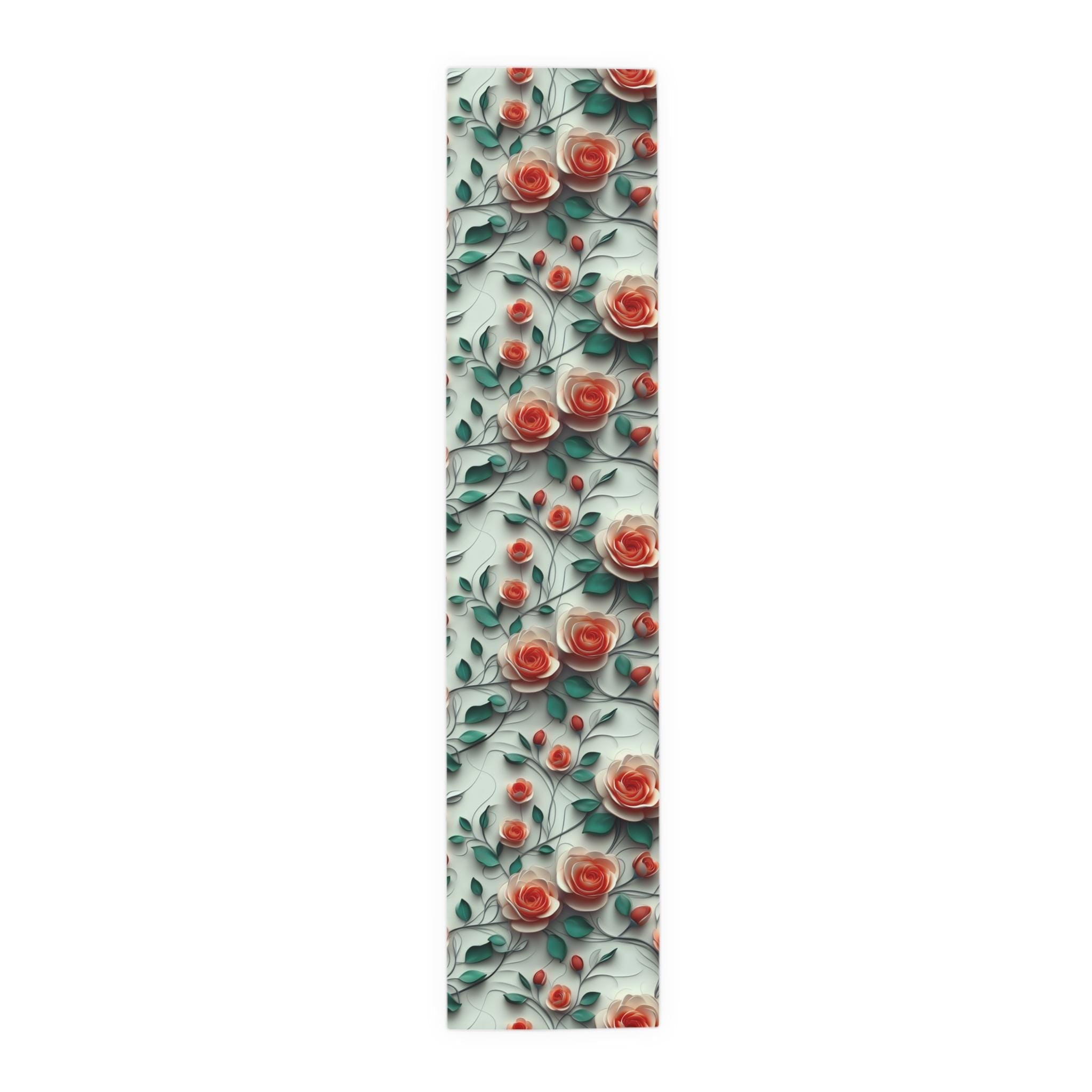 Red Coral Rose Table Runner: Romantic Floral Dining Decor