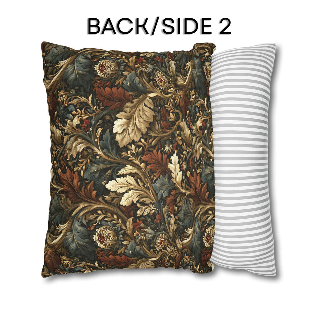 Fall Leaves Pattern Pillow Cover: Vintage Botanical Accent Cushion in Rust, Blue, and Cream