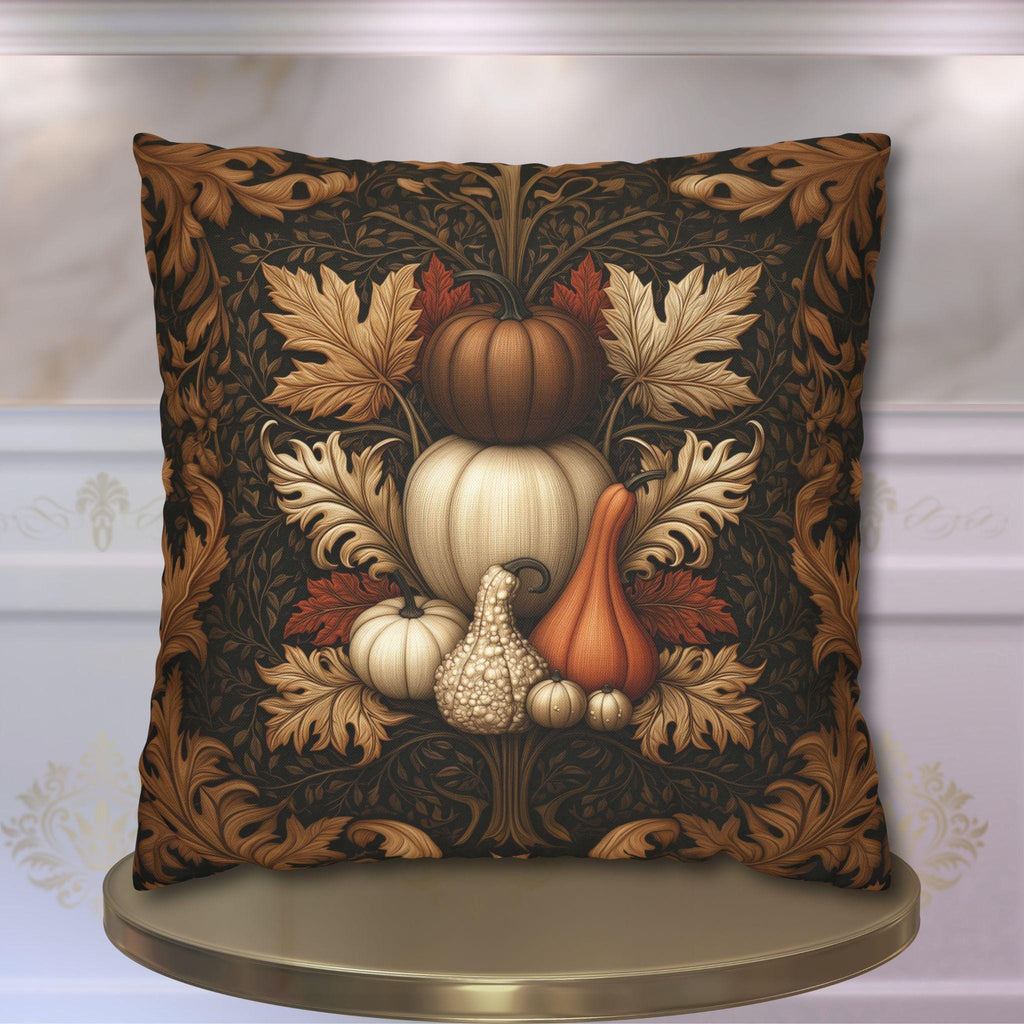 William Morris Inspired Fall Pillow Cover:  Copper, Burnt Orange, Caramel on Dark Brown