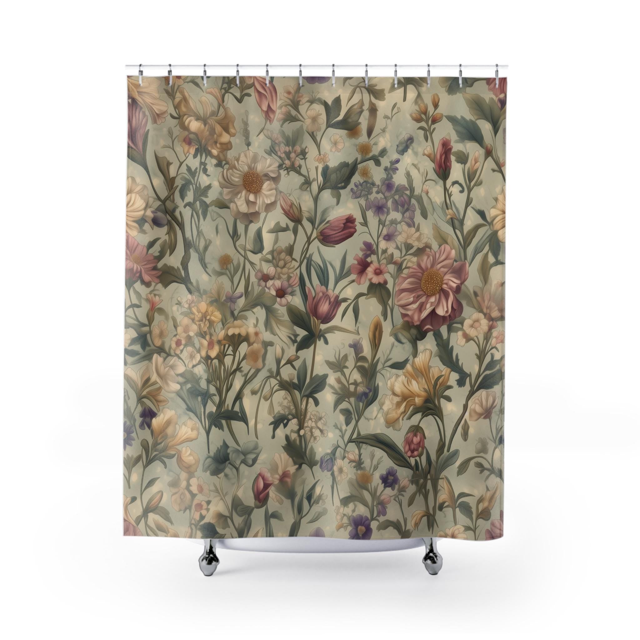 William Morris Botanical Shower Curtain: Vintage-Inspired Floral Tapestry in Soft Earthy Tones