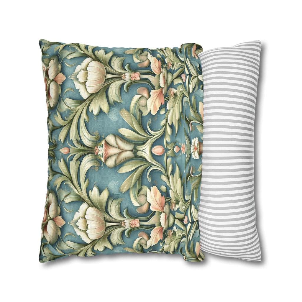William Morris Inspired Pillow Cover: Teal Floral Botanical Cushion